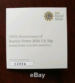 2016 Beatrix Potter Jemima Puddle Duck 50p Silver Proof Coin RARE & COA Number