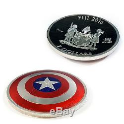 2016 Fiji 2 oz. Proof Silver Domed Marvel Captain America Shield Coin