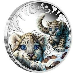 2016 Perth Mint Tuvalu Snow Leopard Cubs 1/2 Oz Silver Proof withBox and COA