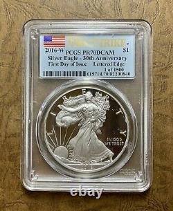 2016 W Proof Le Silver Eagle Pr70 30th Mercanti Design Pcgs First Day # Ngg Ksh