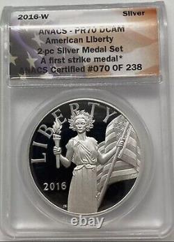 2016 W & S American Silver Liberty Medal Anacs Pr70 First Strike