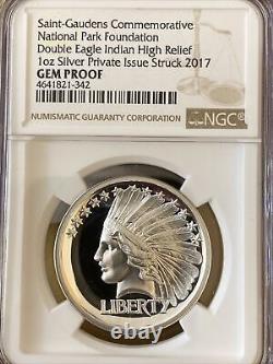 2017 1-oz SILVER DOUBLE EAGLE INDIAN HIGH RELIEF CAMEO GEM PF NGC