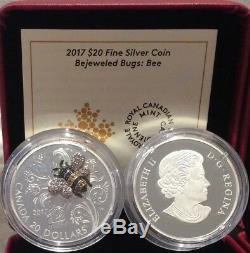 2017 Bee Bejeweled Bugs $20 1OZ Pure Silver Proof Coin Canada gemstones