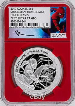 2017 Cook Islands $5 Spider-Man 1oz Silver Proof Coin NGC PF70 Mercanti Signed