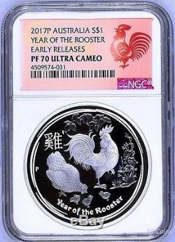 2017 P Australia PROOF Silver Lunar Year of the Rooster NGC PF70 1 oz $1 Coin ER