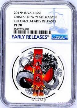 2017 P TUVALU HAPPY CHINESE NEW YEAR DRAGON SILVER $1 PROOF 1 oz COIN NGC PF 70