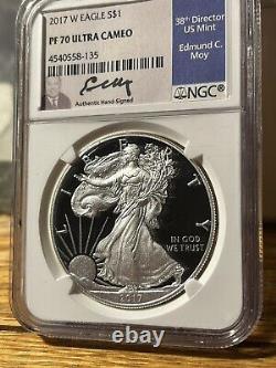 2017 W PROOF SILVER EAGLE NGC PF70 ULTRA CAMEO EDMUND MOY HAND SIGNED! Top PoP$