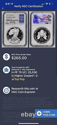 2017 W PROOF SILVER EAGLE NGC PF70 ULTRA CAMEO EDMUND MOY HAND SIGNED! Top PoP$