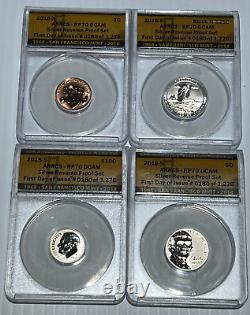 2018 S Silver Reverse Proof 10 Coin Set 1st Day Issue 50th Ann Anacs Rp70 Dcam