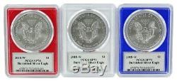 2018 W Burnished Silver Eagle 3 Coin Set PCGS SP70 Donald Trump Red White Blue