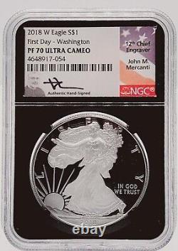 2018-w Proof Silver Eagle Ngc Pf70uc Fdoi -washington Dc- Mercanti Black Core