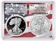 2019 1oz Silver Eagle Two Coin Set PCGS PR70 MS70 First Day Flag Frame
