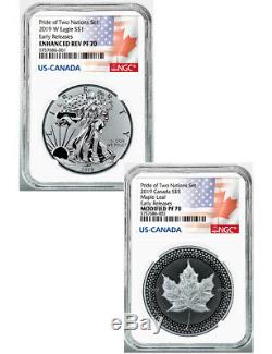 2019 2-Coin Pride of Two Nations Set Silver Eagle Maple ER NGC PF70