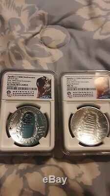 2019 Apollo 11 NGC PF & MS70 Silver dollar and Half dollar 4 coin set. Early Rel