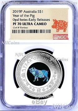 2019 Australia OPAL LUNAR Year of the PIG 1oz Silver Proof Coin NGC PF70 UC ER
