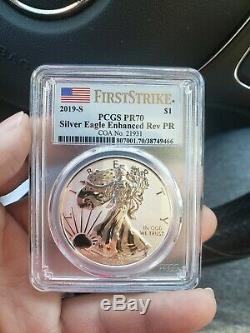 2019 S $1 Enhanced Reverse Proof Pcgs Pr70 First Strike Silver Eagle Coin 19xe