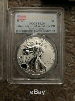 2019 S American Eagle One Ounce Silver Enhanced Reverse Proof Coin FS PR70 PCGS