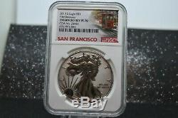 2019-S American Eagle Silver Enhanced Reverse Proof Coin NGC PF70 ER, Wooden Case