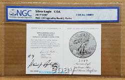 2019 S ENHANCED REVERSE PROOF EAGLE(19XE), NGC PF70 FIRST RELEASES with COA # 9