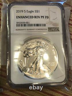 2019 S Enhanced Reverse Proof $1 Silver Eagle NGC PF70 COA #27028