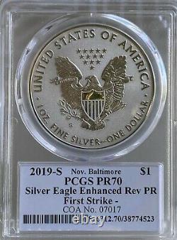 2019 S Enhanced Reverse Proof Silver Eagle Pcgs Pr70 Baltimore Ryder Signed Coa