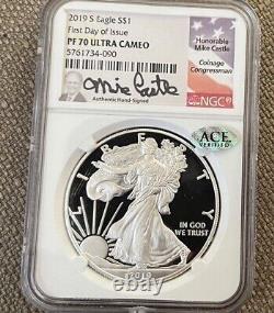2019 S Proof Silver Eagle Ngc Pf70 Ultra Cameo Mike Castle First Day Of Issue