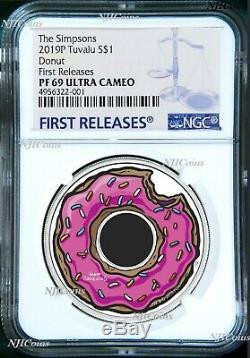 2019 The Simpsons Donut Proof $1 1oz Silver COIN NGC PF 69 First Releases