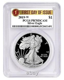 2019 W 1oz Silver Eagle Proof PCGS PR70 DCAM First Day Issue Label