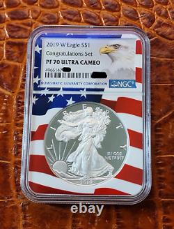 2019 W Proof Silver $1 Congratulations Set Pf70 Ultra Cameo Eagle/flag