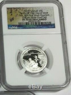 2019-s Ngc Pf70 (5) Coin Silver Proof Quarter Set Atb. 25 First Day Issue Pf 70