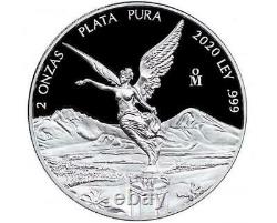 2020 2 oz Silver Mexican Libertad PROOF 2 Troy Oz Coin. 999 Fine Silver #A362