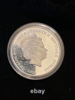 2020 2oz silver proof 2 dollar I coin Iwo Jima Tuvalu in original box in capsule
