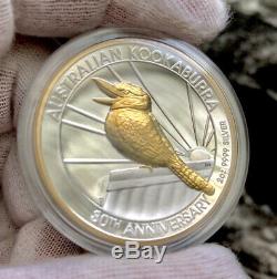 2020 Australia Kookaburra 2 oz SIlver Gilded High Relief Proof Coin 1,000 Minted