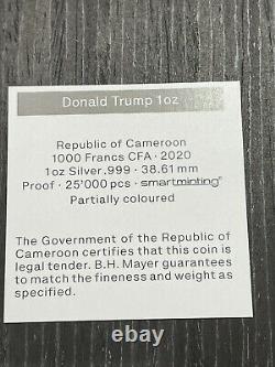 2020 Cameroon Proof Silver Donald Trump Ngc Pf70 High Relief 1 Oz. 999 W Coa