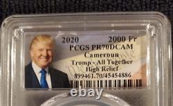 2020 Cameroon Proof Silver Donald Trump Pcgs Pr70 High Relief 2 Oz. 999 W Coa