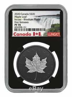 2020 Canada 1 oz Incuse Silver Maple Leaf Black Proof $20 Coin NGC PF70 FR BC