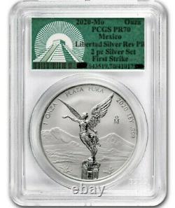 2020 MEXICAN LIBERTAD PROOF & REVERSE PROOF PF70DCAM FS 2x1 Oz Silver Coins Set