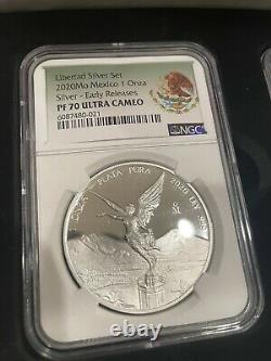 2020 Mexico Silver Libertad Reverse Proof, Proof Set PF70 ER 2-Coin Set In Hand