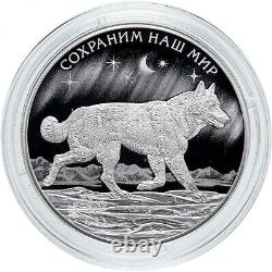 2020 Russia Polar Wolf Silver Proof Coin 3 roubles Tundra Oz WWF Fauna Wildlife