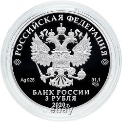 2020 Russia Polar Wolf Silver Proof Coin 3 roubles Tundra Oz WWF Fauna Wildlife