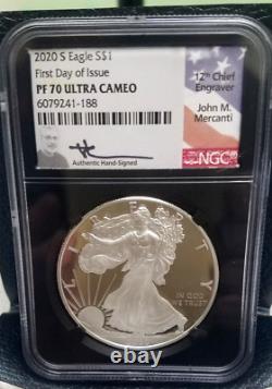 2020 (S) $1 Silver Eagle-NGC PF70 Ultra Cameo FDI Black Label Mercanti Signed