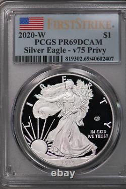 2020 W Proof American Silver Eagle V75 Privy $1 PR 69 DCAM PCGS