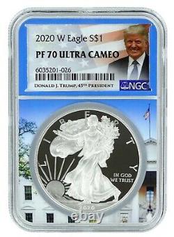 2020 W Silver Eagle Proof NGC PF70 White House Core Trump Label
