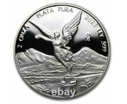 2021 2 oz Silver Mexican Libertad PROOF 2 Troy Oz Coin. 999 Fine Silver #A362