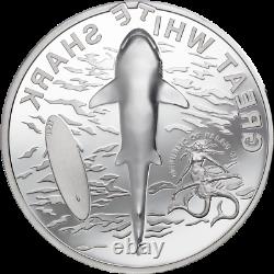 2021 $5 Palau Great White Shark High Relief 1oz. 999 Silver Proof Coin