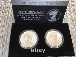 2021 American Eagle One Ounce Silver Reverse Proof 2-coin Set Designer Edition