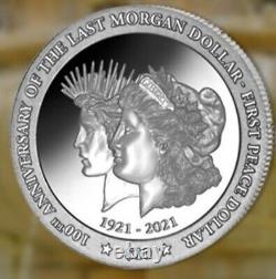 2021 BVI 100th Ann. Last Morgan & First Peace Dollar 2 oz. 999 Silver Proof Coin