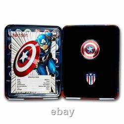 2021 Fiji 1 oz Proof Silver Domed Captain America Shield SKU#255664