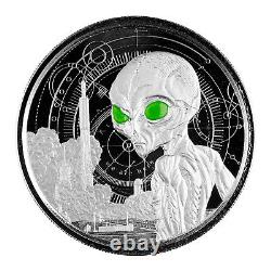 2021 Ghana Alien Silver Coin 1oz Colorized Proof Sold out at Mint ET UFO