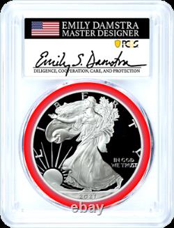 2021 S $1 Proof Silver Eagle Type 2 PCGS PR70 DCAM First Strike Damstra Signed